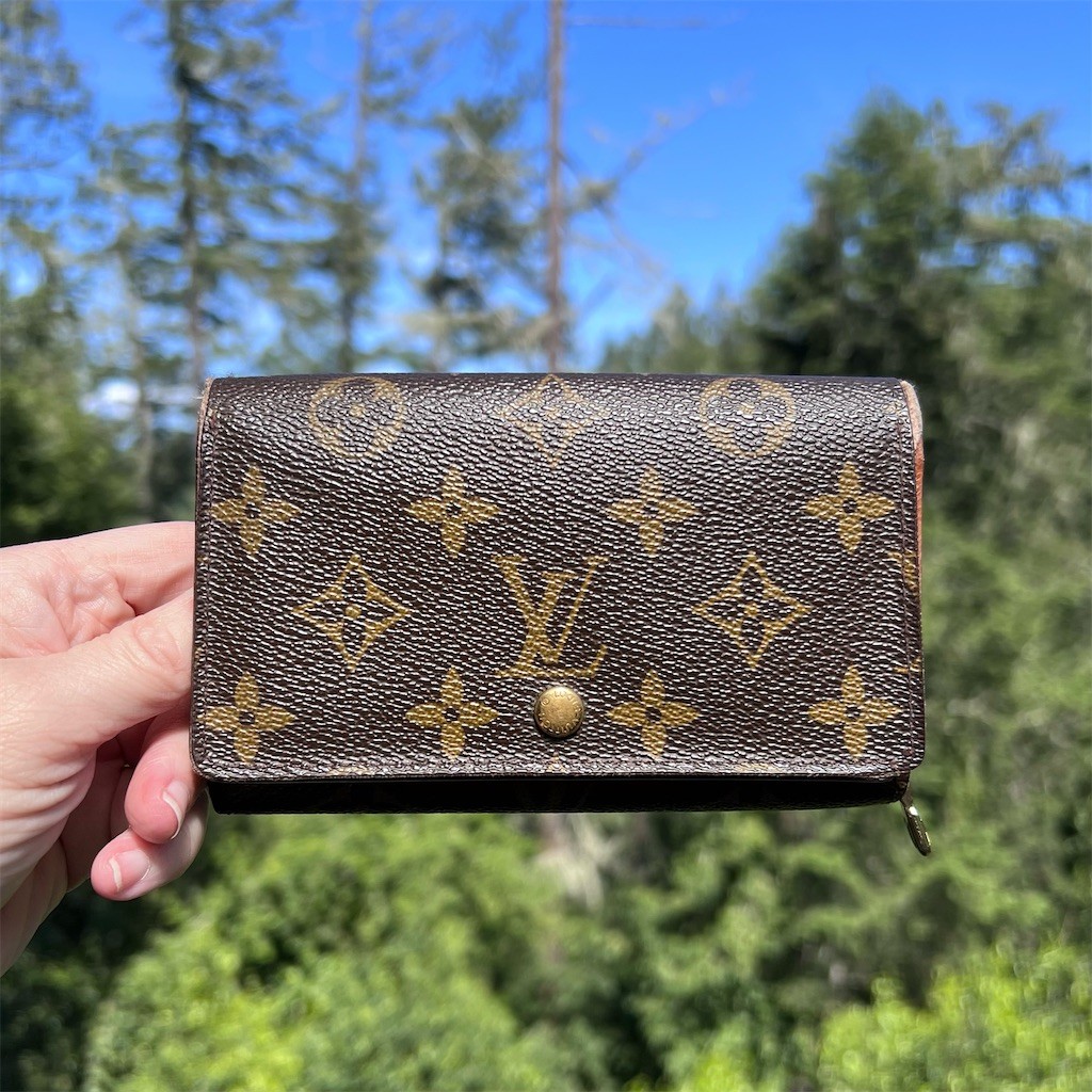 Vintage Louis Vuitton Bifold Wallet Brown Monogram Zip Coin Pocket Authentic
